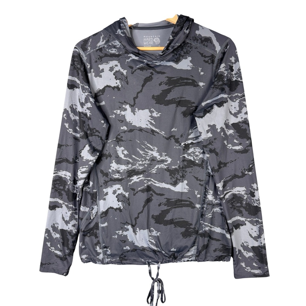 Mountain Hardwear Crater Lake Hoody Womens Small Grey Camo Sun Shirt OL7497